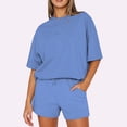 thumbnail image 2 of LNGOOR Ensembles Décontractés 2 Pcs pour Femmes, Hauts à Col Ras du Cou à Manches Courtes et Shorts à Cordon, Ensembles de Sport Survêtements avec Poches, 2 of 9