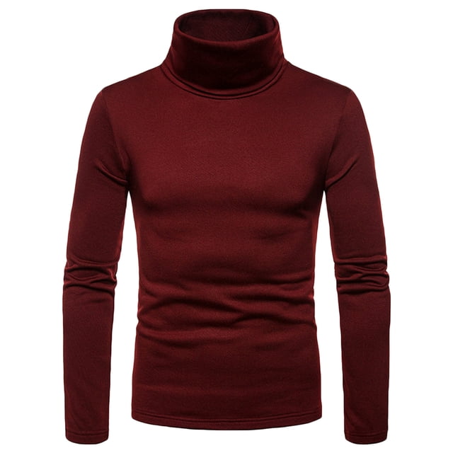 Men Casual Solid Turtleneck Long Sleeve Blouse Pullover Base Shirt Blouse