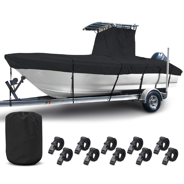 Housse de Bateau NEH T-Top 17-19 Pi, Tissu Épais et Robuste, Résistant à la Décoloration, Résistant aux Déchirures, Imperméable, Remorquable, Housse Rigide pour Console Centrale, Noir