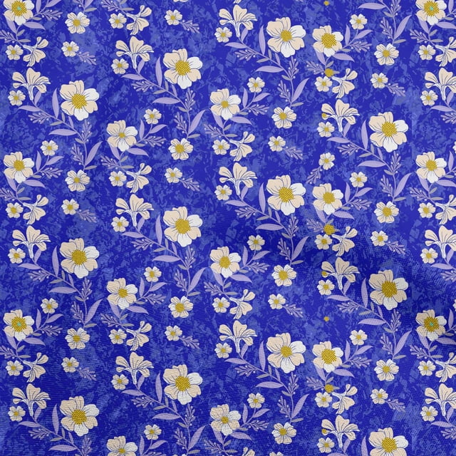 oneOone Velvet Medium Blue Fabric Florals Fabric For Sewing Printed Craft Fabric By The Yard 58 Inch Wide