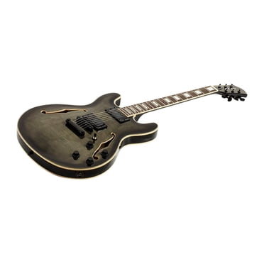 Monoprice Guitare Électrique - Charbon avec Sac de Concert, Érable Flamboyant, Corps Ajouré - Indio Boardwalk
