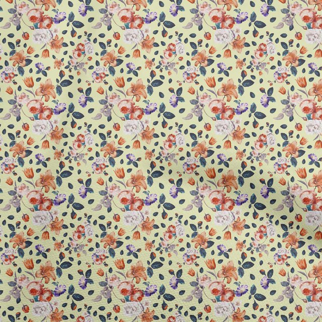 oneOone Georgette Viscose Light Yellow Fabric Florals Craft Projects Decor Fabric Printed By The Yard 42 Inch Wide