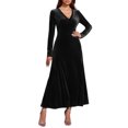 thumbnail image 2 of Enjoytime Robes de Soirée pour Femmes Couleur Unie Col en V Manches Longues Robe Maxi en Velours Doré Tendance Élégante Robes de Soirée Noir G, 2 of 5