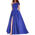 thumbnail image 2 of 2025 Robe de Fête à une Épaule de Commerce Extérieur Robe en Satin Robe de Soirée avec Manches Jupe Tutu de Fête d'Anniversaire Ajustée Robes de Bal Vert Fente Haute à une Épaule Invitée de Mariage, 2 of 3