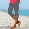 thumbnail image 2 of Olyvenn Womens Rhinestone Trim Capri Pants Stretchy Compression Leggings Print Pattern Yoga Pants Summer Vacation Outfits Gray S, 2 of 4