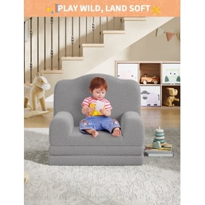 Kids Sofa Chair ，herpa Convertible Toddler Couch wit h Washable Cover, Convertible Sofa to Lounger Foam Kids Chair with Soft Sherpa, Gift for Girls and Boys