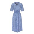 thumbnail image 4 of FcBaudy Robe à Manches Courtes à Col Rabattu Longueur Genou, Robes d'Été pour Femmes, Robes pour Femmes Robe d'Été Bohème à Imprimé à Manches Courtes avec Boutons et Bandage Longueur Genou Robe Femme, 4 of 8