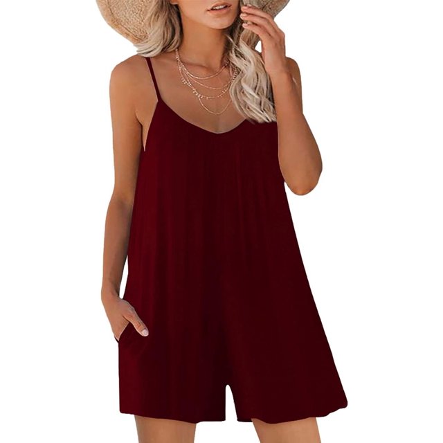ORUYROP SNUGWIND Femmes Casual Sans Manches Sangle Lâches Combinaisons Réglables Shorts Extensibles Romper avec Poches