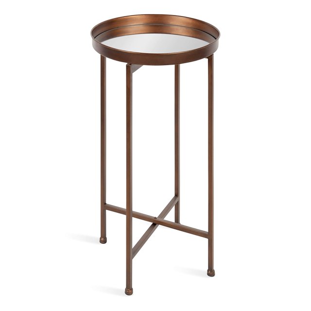 Kate and Laurel Celia Table d'Appoint Ronde en Métal Pliable avec Dessus à Plateau Miroir, Bronze