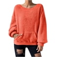 thumbnail image 1 of Yuyuzo Chandails en Molleton pour Femmes, Duveteux, Coupe Ample, Col Rond, Manches Longues, Chandail à Enfiler, Mode d'Automne, Hauts de Chandail avec Poches, 1 of 7