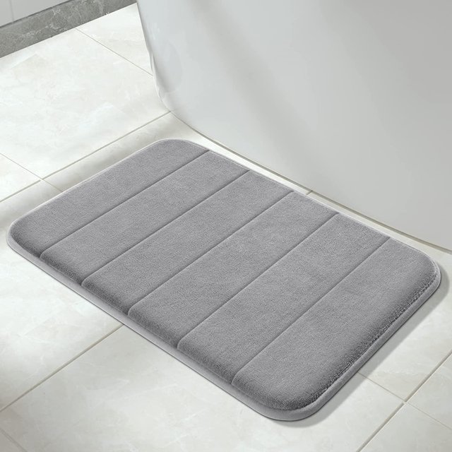 ORUYROP Memory Foam Bath Mat Rug, 24 x 17 Inches, Comfortable, Soft, Super Water Absorption, Machine Wash, Non-Slip, Thick, Easier to Dry for Bathroom Floor Rugs, Gray