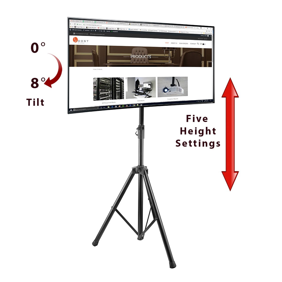 Boost Industries AVT-3770T Tilting Mobile TV Mount with Portable Tripod Stand for Screens 37" - 70"