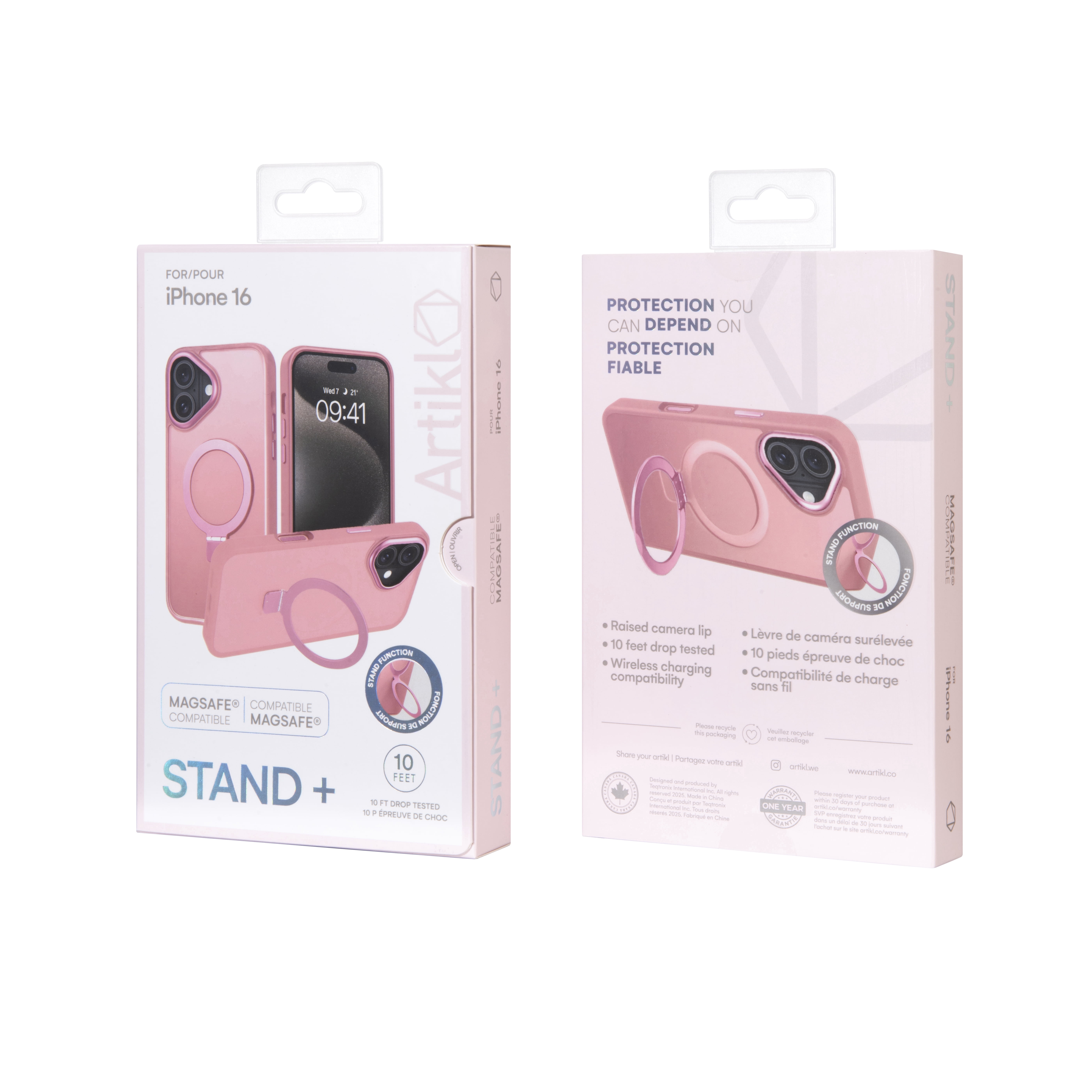 Artikl Lux Pro Compatible MagSafe Étui Givré avec Support pour iPhone 16 - Rose