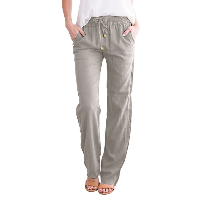 Plus Size Solid Straight Leg Pants for Women High Waist Comfortable Elastic Drawstring Casual Trousers