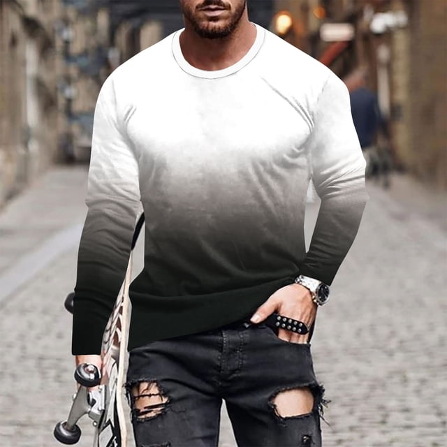 Meichang T-Shirt à Manches Longues pour Homme Coupe Ajustée, T-Shirts Graphiques pour Hommes Mode Urbaine Imprimé 3D Illusion d'Optique T-Shirts Mode Col Rond Confortable Chemises à Manches Longues pour Homme