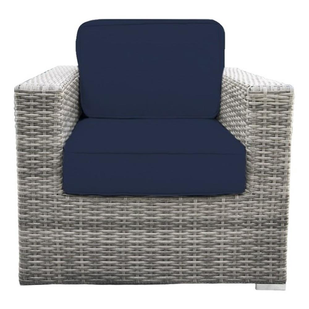 Living Source Chaise de Patio Intérieure en Osier / Rotin avec Coussins, Gris/marine