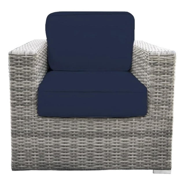 Living Source Chaise de Patio Intérieure en Osier / Rotin avec Coussins, Gris/marine