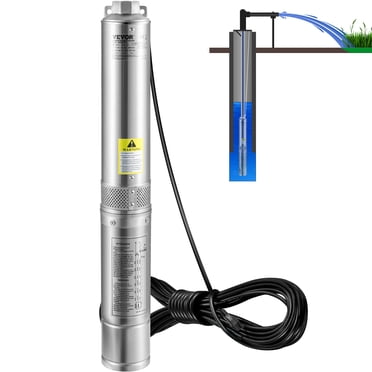 VEVOR Pompe Submersible pour Puits Profond, 0,5 Hp/370 W 115 V/60 Hz, Débit de 28 Gpm Tête de 167 Pi, avec Cordon Électrique de 33 Pi, Pompes à Eau en Acier Inoxydable de 4 Pouces pour Usage Industriel, Irrigation et Domestique, Qualité Étanche IP68