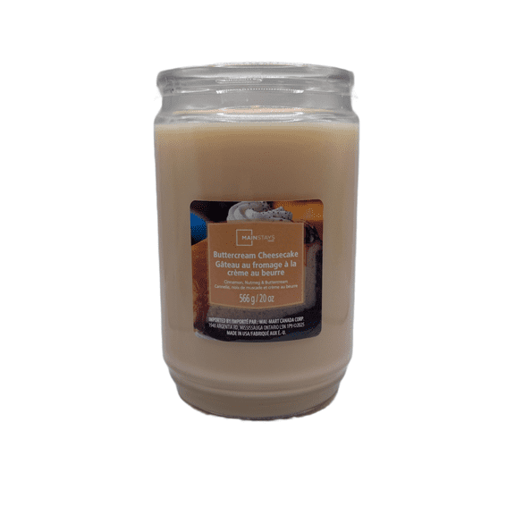 Mainstays Buttercream Cheesecake Scented Single-Wick Glass Jar Candle, 20 oz.