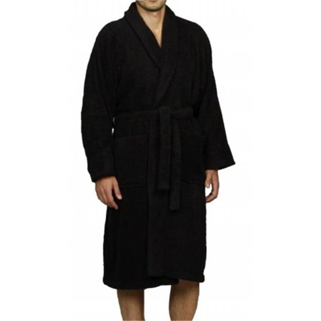 Superior Coton Égyptien Unisexe Coton Éponge Bain Robe Black Extra Large
