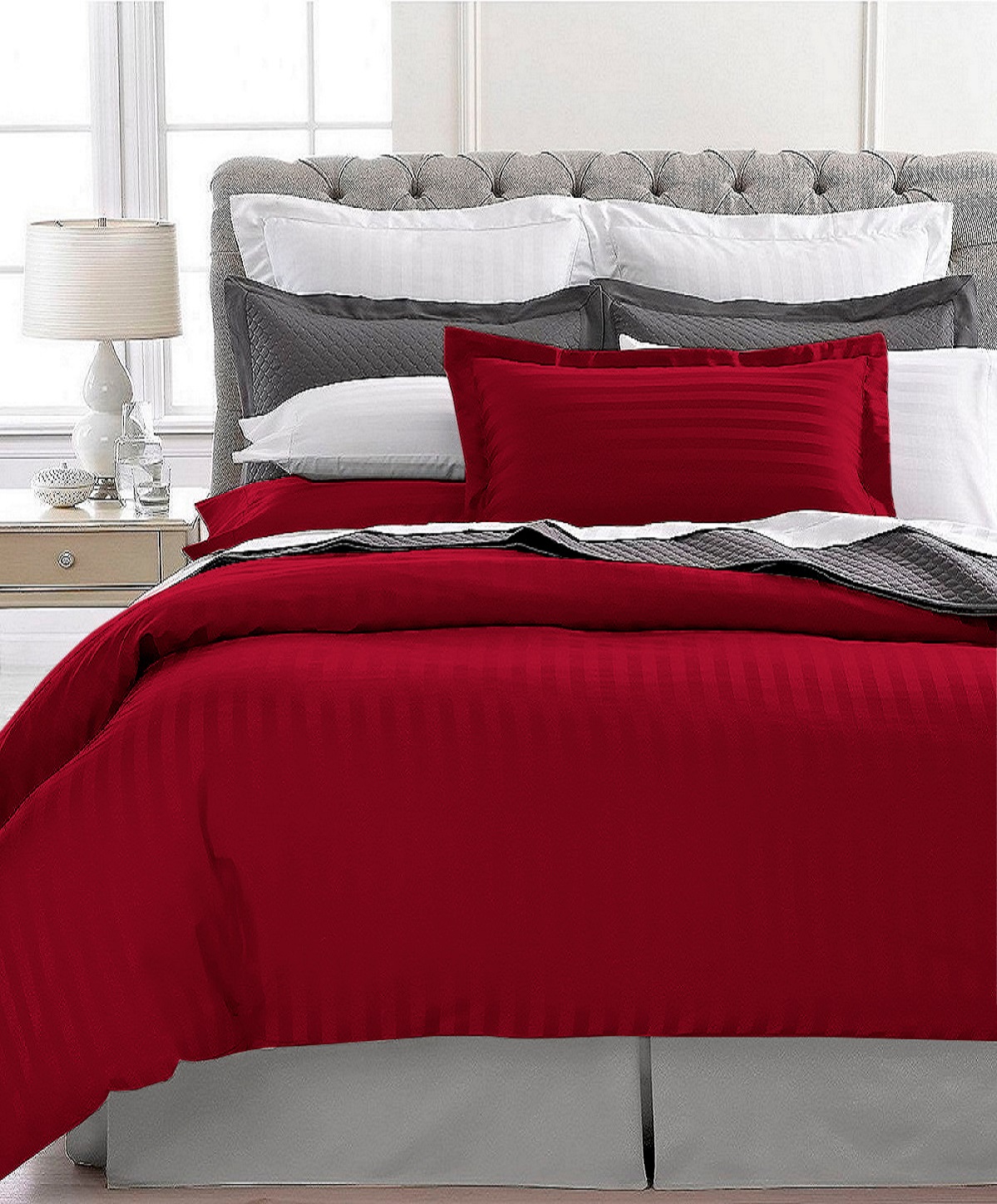 Ensemble de Couette Rayée Ultra Douce 1800 Series 3 Mcx (Très Grand, Bourgogne)