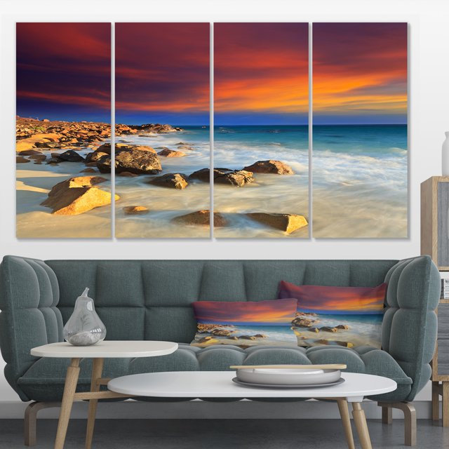 Beach with Stones on Foreground - Extra Large Seascape Art Canvas