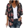 thumbnail image 2 of TIMIFIS Women Chiffon Printed Cardigan Kimono Robe Tops Beach Bikini Cover up Blouse-Red-3-XXXXXLFall, 2 of 7