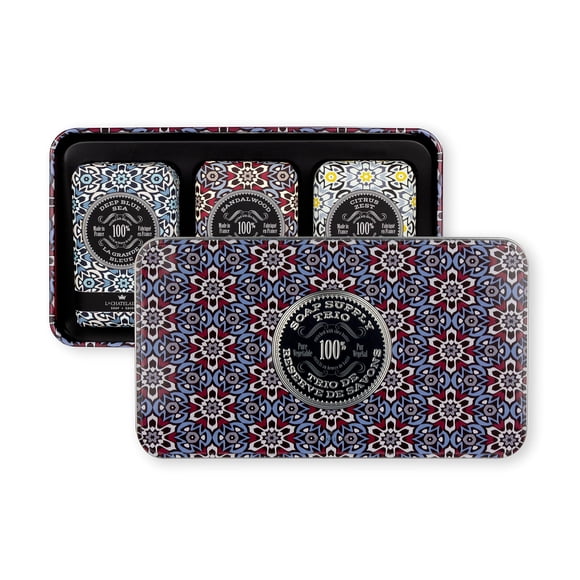 La Chatelaine Coffret Cadeau Trio de Savons en Barre de Luxe en Boîte / Fabriqué en France / Naturel et Biologique / Formule au Beurre de Karité / 3 x 8,8 oz / 250 g - Trio de Savons Mosaïque Rouge (Deep Blue Sea, S