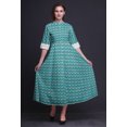 thumbnail image 2 of Bimba Robe Anarkali Ikat Turquoise Green2 pour Femmes, Kurti Imprimée Ethnique Indienne, Longue Kurta, Robe de Soirée, Moyen, 2 of 6