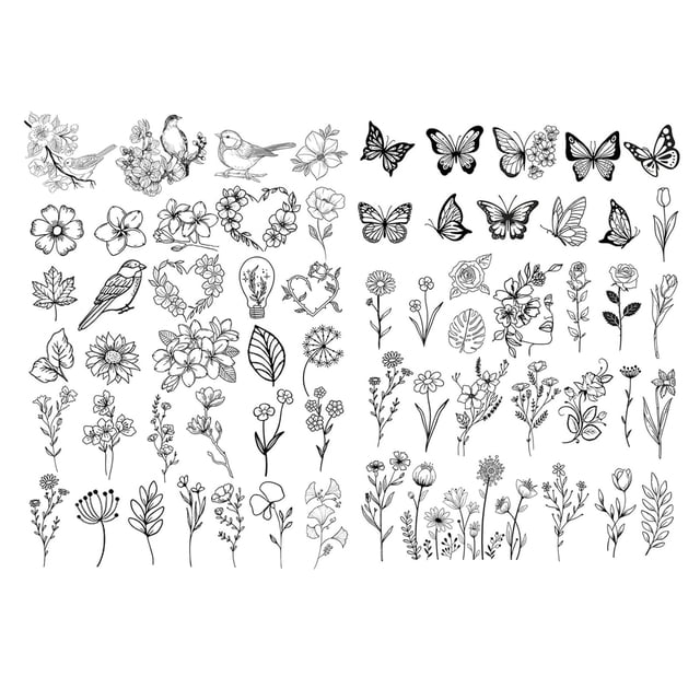 2 Sheets Water Soluble Embroidery Stabilizer DIY Stick Stitch Embroidery Paper with Pre-Printed Flowers Leaves Animals Pattern Beginners Sewing Lover Gift