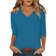 thumbnail image 2 of WRKEKC Chemises à Manches Longues pour Femmes, Hauts à Manches Longues pour Femmes, Haut/chemise à Col Rond à Manches Trois-Quarts Ample et Décontracté Uni pour Femmes, 2 of 7