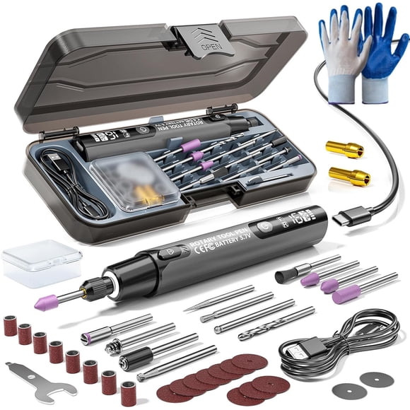 Mini Electric Rotary Tool Set with Led Light & Digital Display, 16,000 RPM Cordless Rotary Tools, 6-Speed Engraving Pen for Metal, Wood, Glass, USB Charging for Sanding, Polishing, Drilling (Gray)