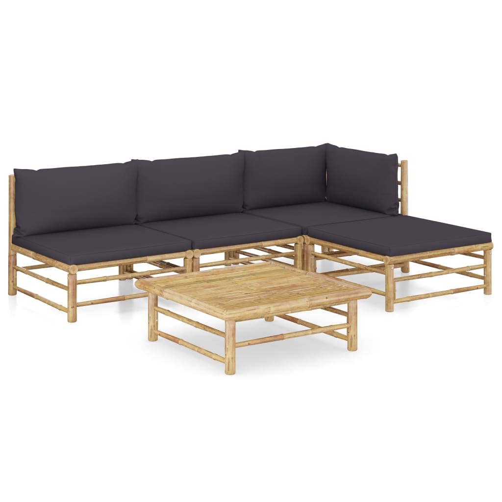 vidaXL 5 Piece Garden Lounge Set with Dark Grey Cushions Bamboo