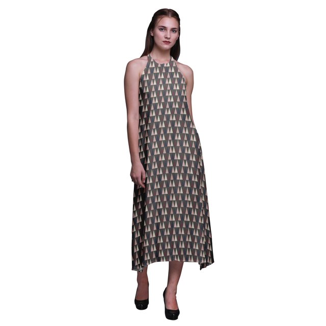 Bimba Robe Dos Nu Géométrique d'Été pour Femmes, Col Halter, Plage, TG