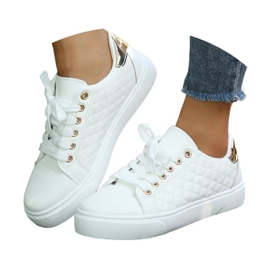 Mepaouo Womens White Tennis Shoes Black Leather Fashion Sneakers Ladies Casual Running Walking Shoes