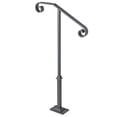 thumbnail image 1 of KFFKFF Outdoor Step Handrails, Suitable for 1-2 Steps, Single Post Iron Railing, Grey, Ideal for Concrete or Wood Stairs, Includes Base, 1 of 9