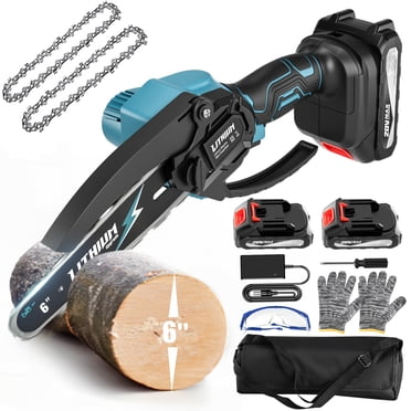 Dereal Mini Chainsaw 2 Batteries & 2 Chains, 6-inch Portable Electric Cordless Chainsaws Pruning Shears Chain Saws for Tree Branches Cutting