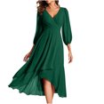 thumbnail image 1 of Liquidation! Mode pour Femmes, Robe de Mariage Mi-Longue en Mousseline pour Femmes à Fermeture Éclair, Plissée, Ligne A, à Manches Longues et Col en V, Vert, TG, 1 of 5