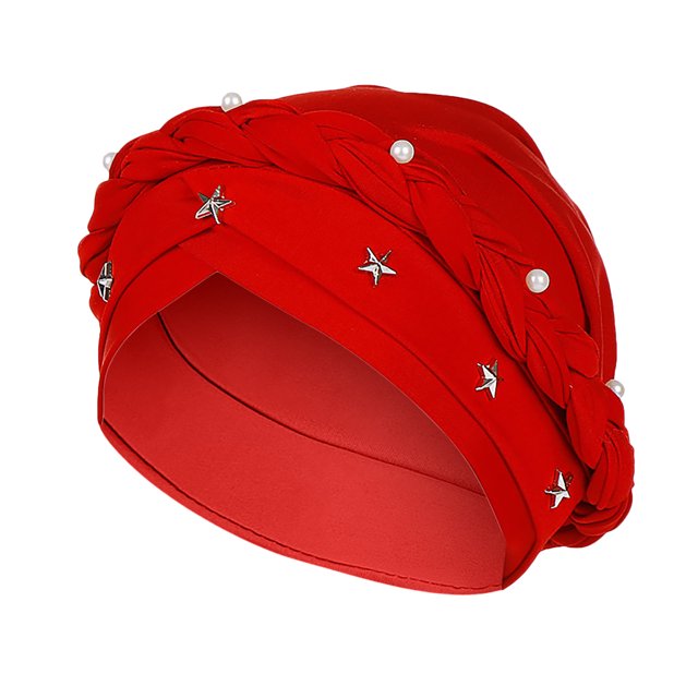 Women Beading Braid India Hat Muslim Ruffle Cancer Chemo Beanie Turban Wrap Cap