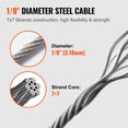 thumbnail image 3 of VEVOR T316 Deck Railing Cable, 1/8" Stainless Steel Wire Rope 300 ft with Cutter Kit, 7x7 Strands Construction Marine Aircraft Grade, 3 of 9