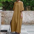 thumbnail image 1 of Gspmoly Robes pour Femmes Grande Taille, Mode pour Femmes Coton et Lin Col Ras du Cou Ample Manches Bouffantes Demi-Manches Robe Longue Unie Robes d'Été pour Femmes Offres, 1 of 8