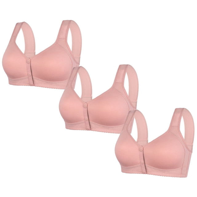 LOVZFMLL 3 Pack Plus Size Bras for Women Solid Color Comfort Soft Push Up Bra No Underwire Full Coverage Front Closure Everyday Bralettes Pink 5XL