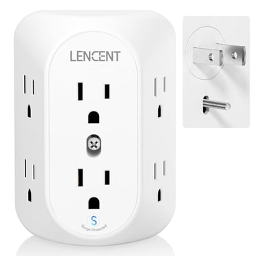 LENCENT Barre d'Alimentation à 2 Broches, Adaptateur de Prise de Mise à la Terre à 3 à 2 Broches, Prise Polarisée, Parasurtenseur, Rallonge à 3 Côtés à 6 Broches Largement Espacée, Robinet Mural Montable pour Prises Non Mise à la Terre