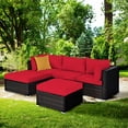 thumbnail image 3 of Gymax Ensemble de Conversation de Patio en Rotin 5 Pcs Ensemble de Meubles d'Extérieur avec Ottoman Coussin Rouge, 3 of 10