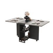 Drop Leaf Dining Table with 2-Tier Storage, Rolling Kitchen Table on Lockable Wheels, Space-Saving Folding Table for 4-6