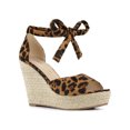 thumbnail image 1 of BLISSFUL STEP Sandales Espadrilles pour Femmes à Lacets avec Bride à la Cheville Léopard (Taille 8,5), 1 of 8