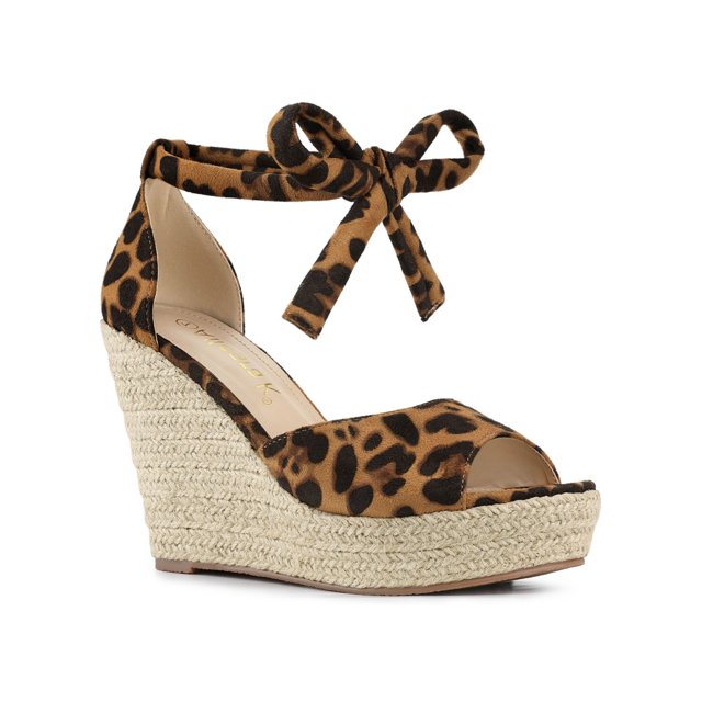 BLISSFUL STEP Sandales Espadrilles pour Femmes à Lacets avec Bride à la Cheville Léopard (Taille 8,5)