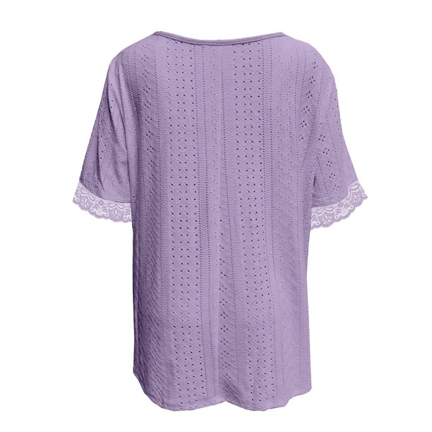 XYAIXT Women's Lace Trim Tunic Tops Short Sleeve Shirt V Neck