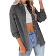 thumbnail image 2 of LOVZFMLL Vestes pour Femmes Mode à Manches Longues Décontractée à Boutons Veste en Denim Ample avec Franges et Trous Hauts, 2 of 6