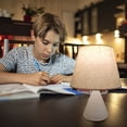 thumbnail image 4 of HOARBOEG Fabric Bedside Small Table Lamp White Linen Shaped Table Lamp Bedroom Lighting Eye Care Night Light, 4 of 9